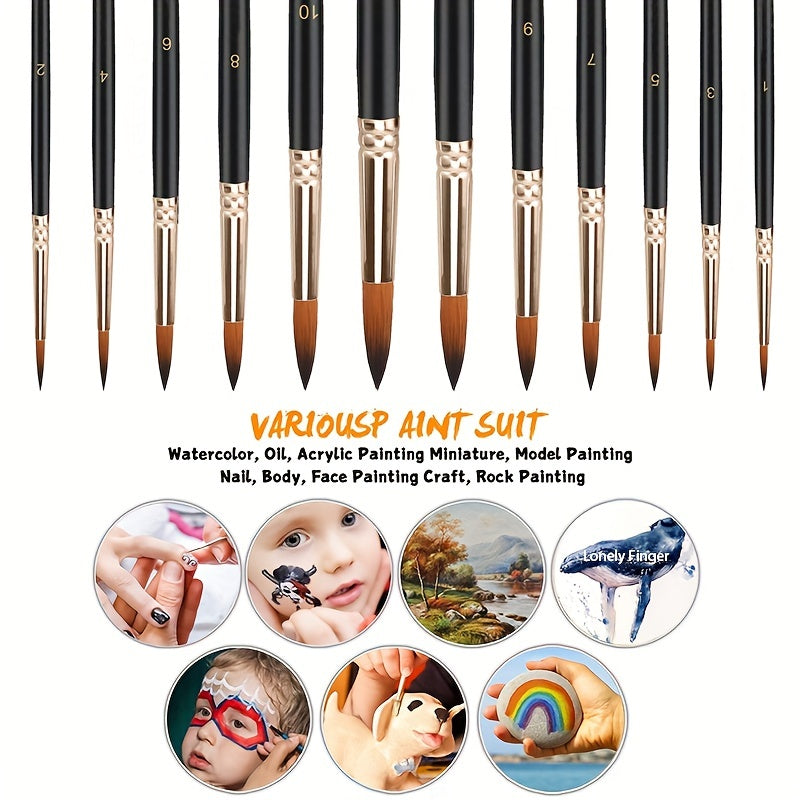 12-Piece Professional Paint Brush Set - Perfect for Acrylic, Watercolor & Oil Painting!