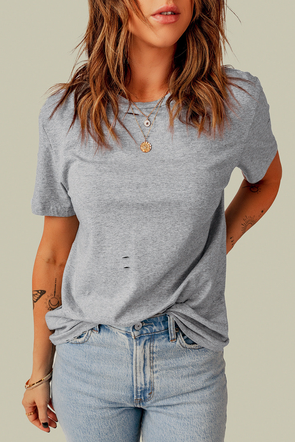 Distressed Round Neck Tee