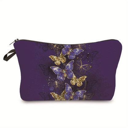 Stylish Butterfly Pattern Makeup Bag - Foldable Cosmetic Bag with Zipper for Toiletries and Travel