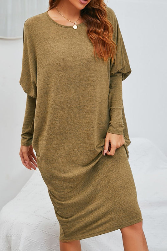 Round Neck Dolman Sleeve Dress