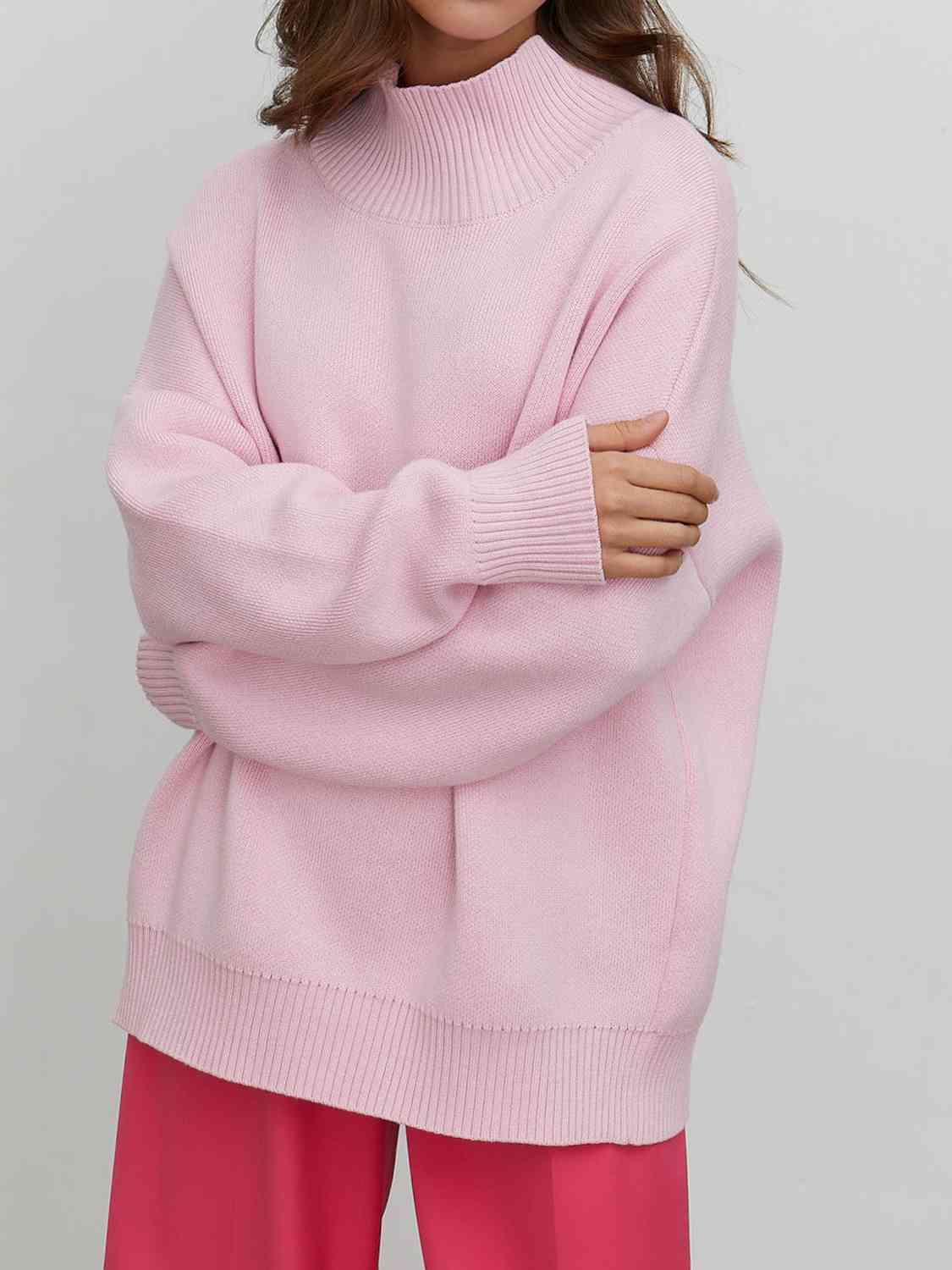 Mock Neck Dropped Shoulder Sweater