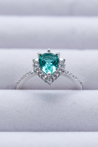 Bague en forme de poire en Zircon bleu Paraiba naturel