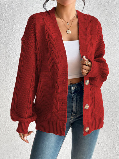 Cable-Knit Button Down Cardigan