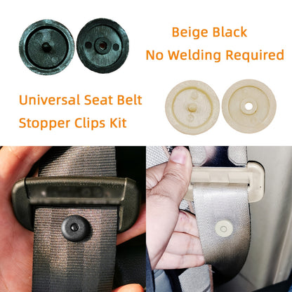 4PCS Universal Seat Belt Stopper Clips Kit - No Welding Required - Beige & Black