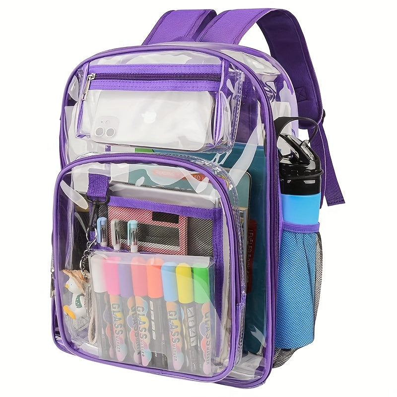 Student Clear Backpack, Large Heavy Duty PVC Transparent Backpack, See Through With Reinforced Straps Backpack Clear Bookbag For School, Sports, Work, Travel, College,Grey Black Pink Purple