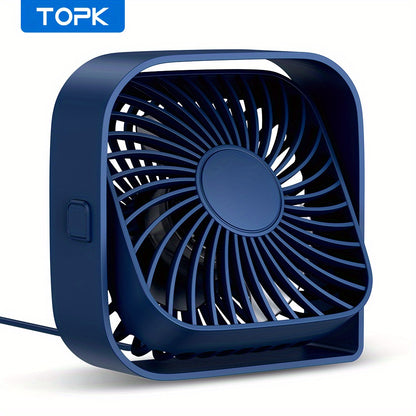 Ventilateur de bureau USB portable TOPK – 4 pouces, 3 vitesses, rotation à 360°, super silencieux pour la maison, le bureau, la chambre et plus encore ! 