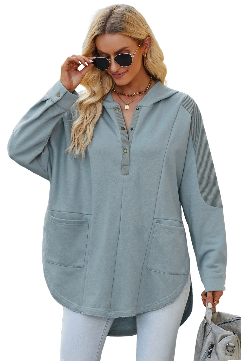 Long Sleeve Buttoned Hoodie with Pockets