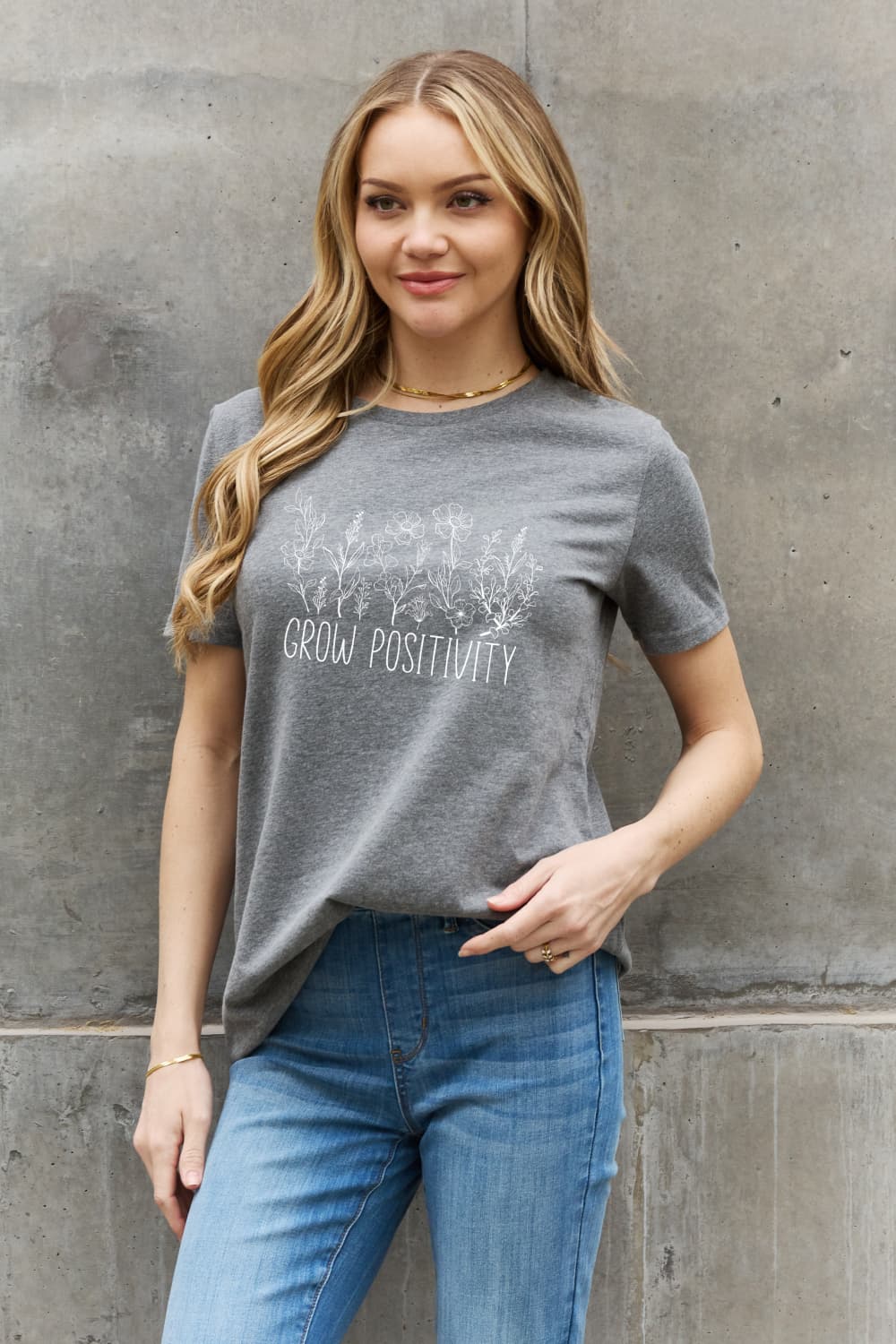 T-shirt en coton graphique Simply Love GROW POSITIVITY