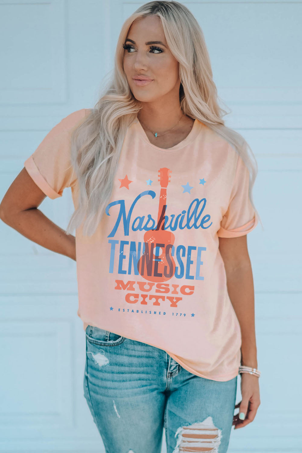 NASHVILLE TENNESSEE MUSIC CITY Camiseta de manga corta con puños