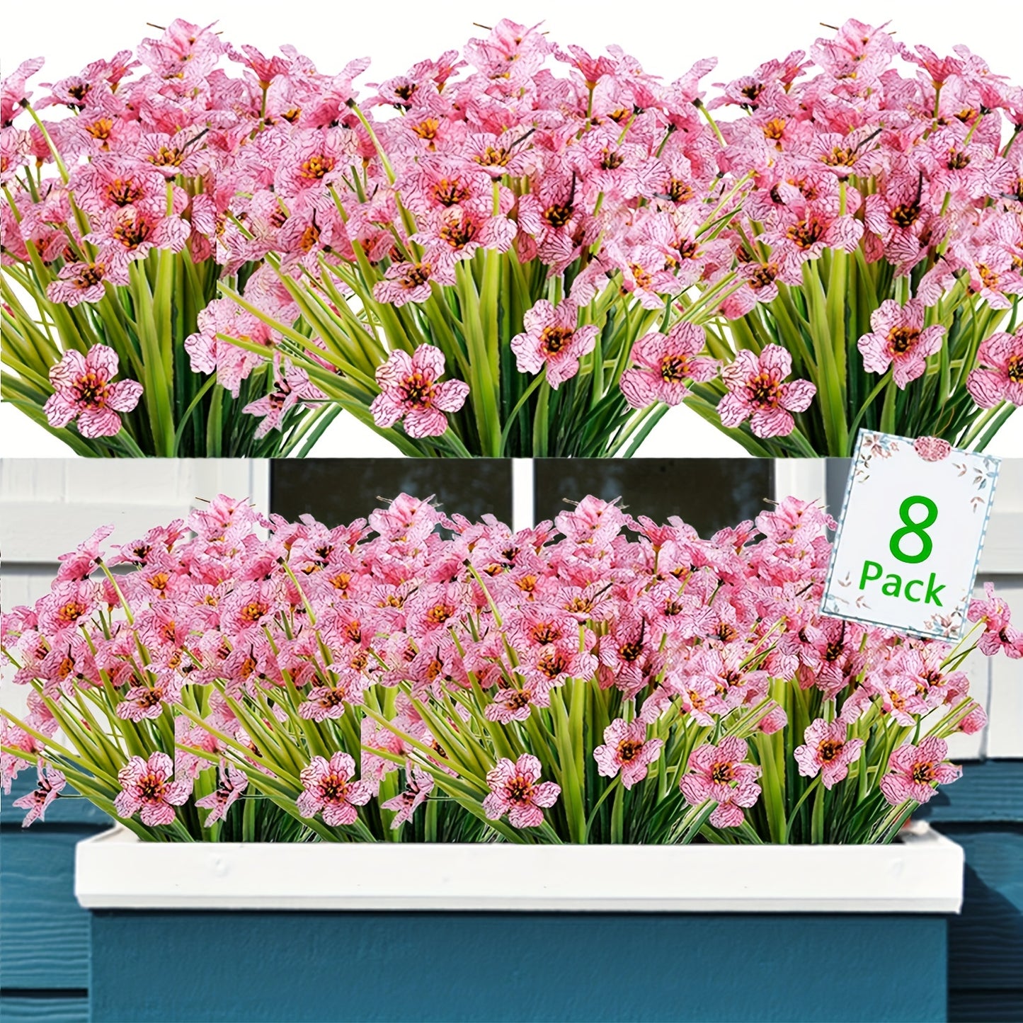 8 Bundles of UV-Resistant Artificial Flowers - Perfect for Outdoor & Indoor Decorations!