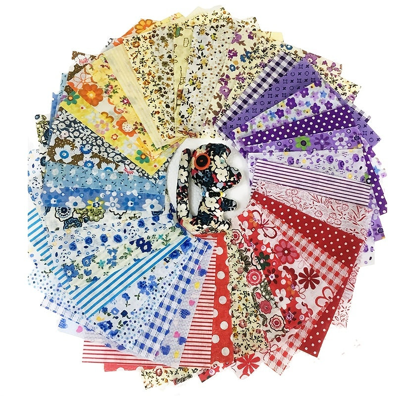 50pcs 3.9*3.9in Floral Printed Top Cotton Fabric Bundle Squares Quilting Sewing Patchwork Cloths DIY Scrapbooking Craft