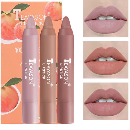 3 Sticks Set Matte Velvet Lipstick Pen Bean Paste Color Milk Tea Color Lipstick