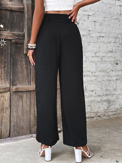 Pantalon droit froncé taille haute