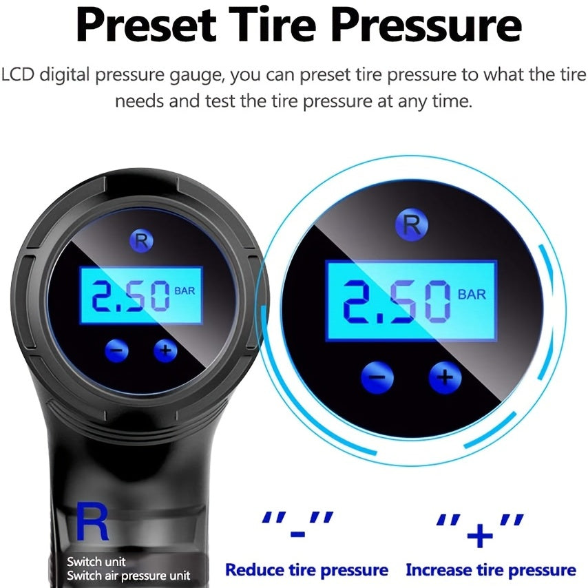 120W Rechargeable Portable Cordless Tire Inflator: Automatic Wireless Car Air Pump Compressor with Digital Display