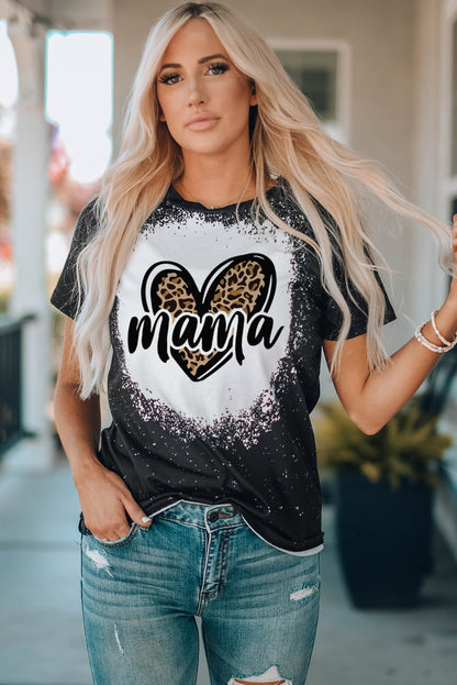 MAMA T-shirt à manches courtes avec motif cœur léopard