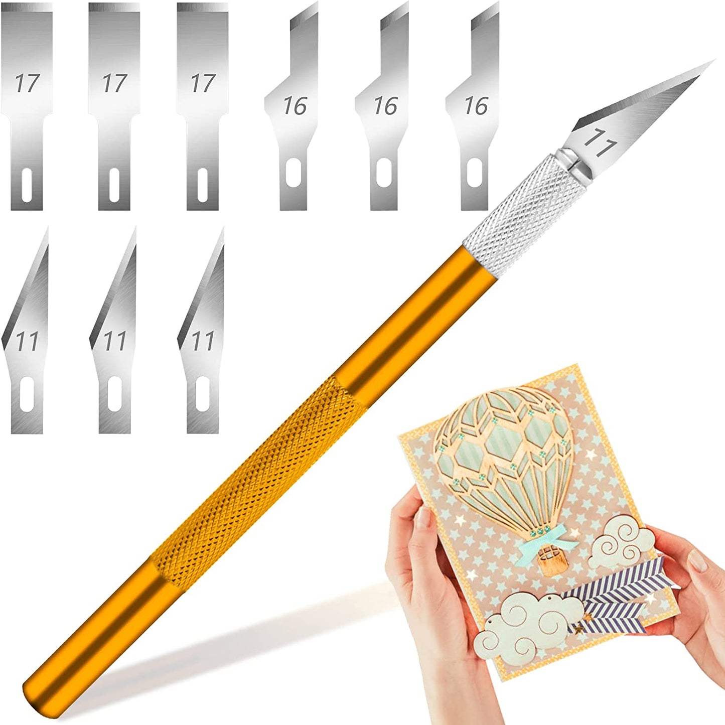 1pc Craft Knife With 9PCS Exacto Knife Blades Refills (#11, 16, 17), Exacto Knife And Extra Blades For Beginners, Precision Hobby Knife For Carving Fondant, Scrapbooking, Stencils