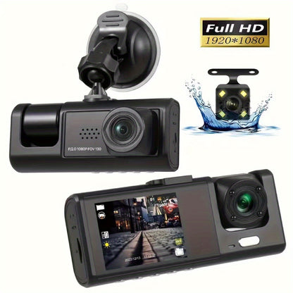 3-Channel Dash Cam: 1080P HD Video, IR Night Vision, Loop Recording & 2 IPS Screen - 3 Cameras for Your Car!