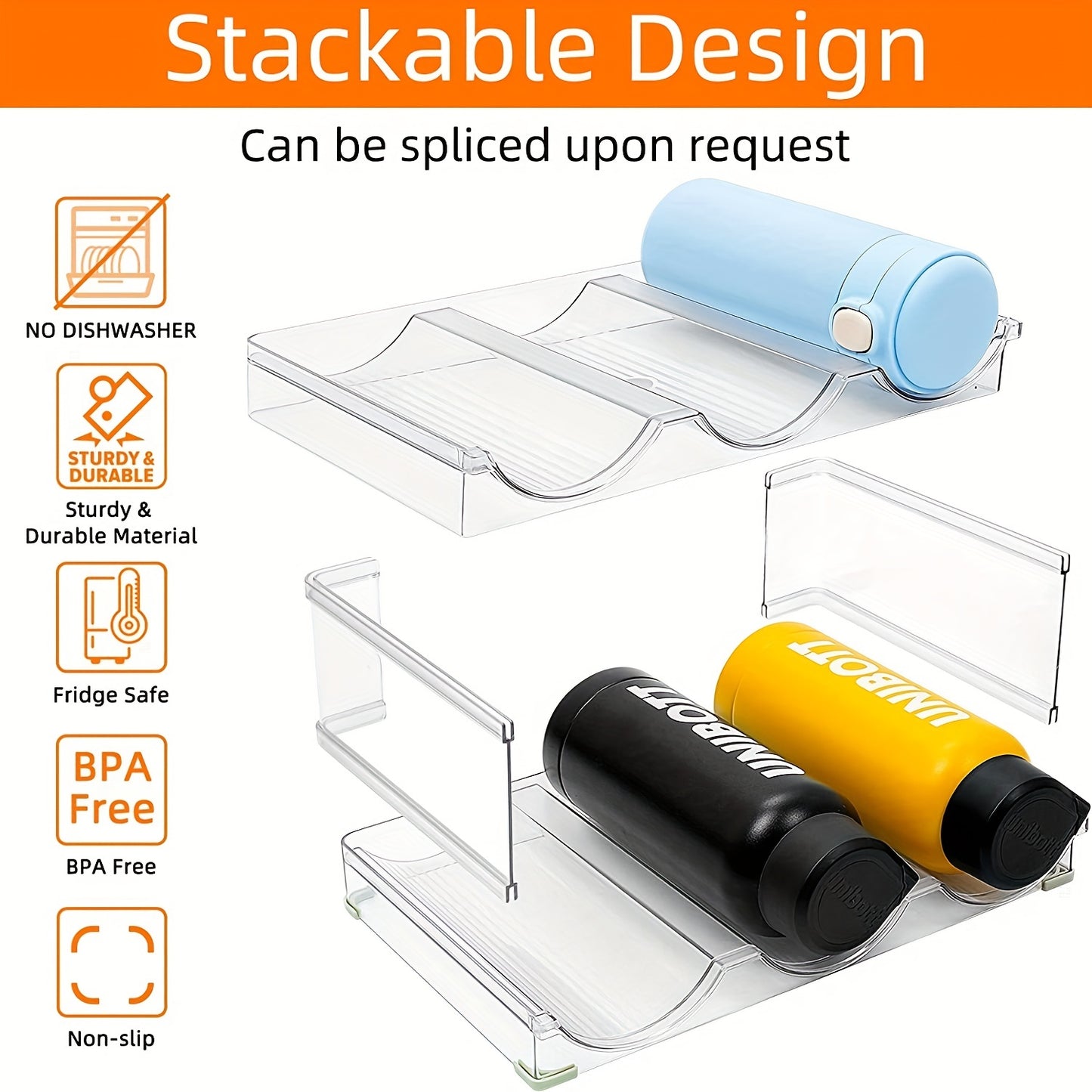 3-Bottle Stackable Water Bottle Organizer - Clear Storage Holder for Kitchen Cabinet, Countertop, Fridge & Pantry