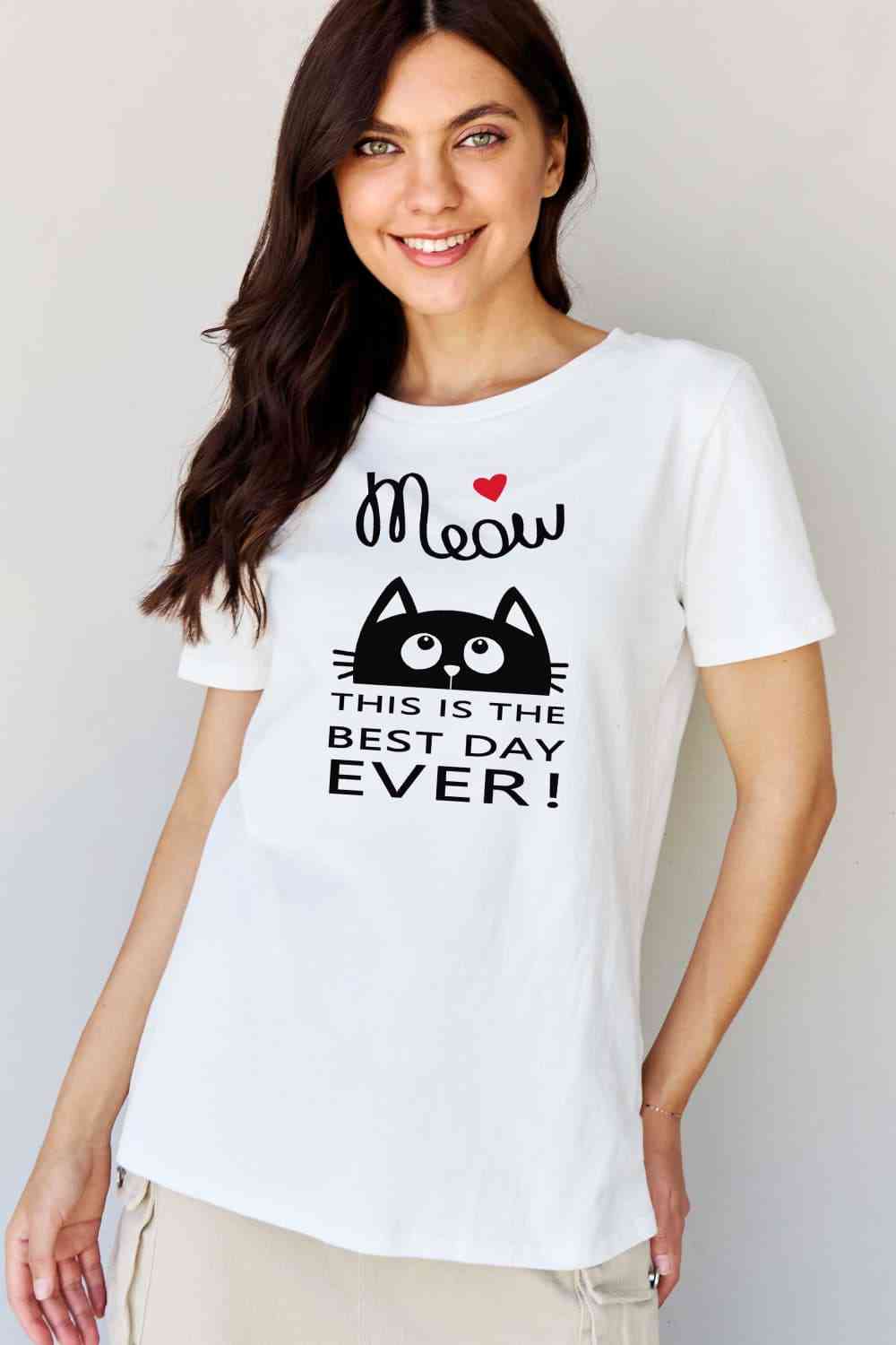 J'adore simplement MEOW en taille réelle, C'EST LE MEILLEUR JOUR DE JAMAIS ! T-shirt graphique en coton