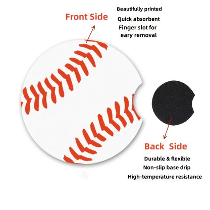 2Pcs Car Coasters, Baseball Print Cup Slot Mat Silicone Non-slip Pad Cup Heat Insulation Coasters For Car Interior Accessories