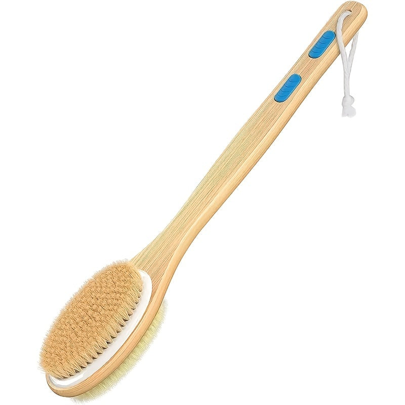 1 pcs Dual-Sided Shower Brush with Soft and Stiff Bristles - Long Handle Back Scrubber for Body Exfoliation - Wet or Dry Brushing - 17.1in/2.4in - 0.56lb