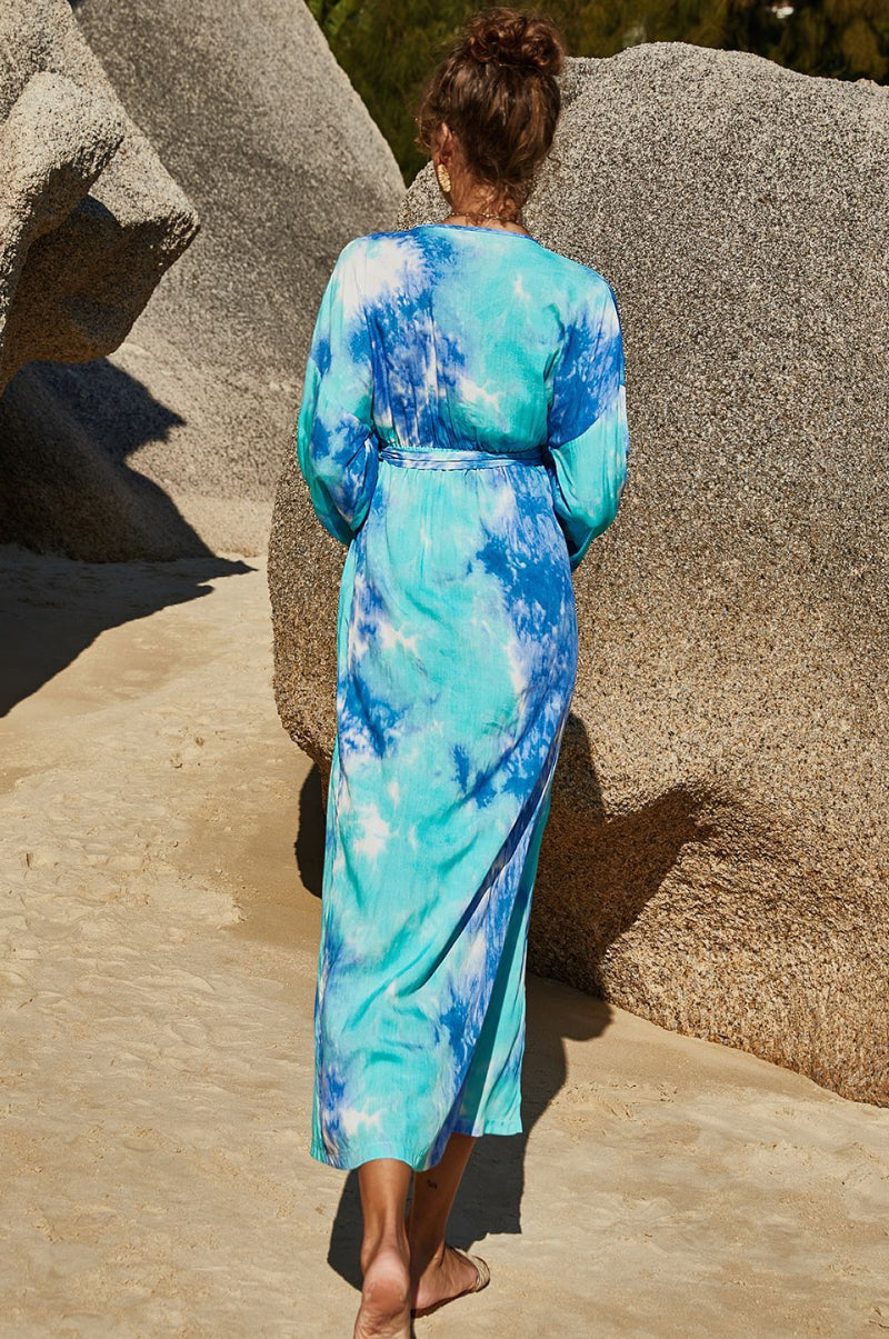 Robe longue portefeuille tie-dye