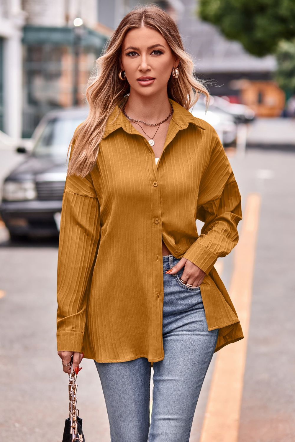 Slit Dropped Shoulder Longline Shirt