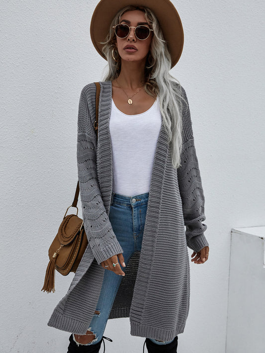 Horizontal Ribbing Open Front Duster Cardigan