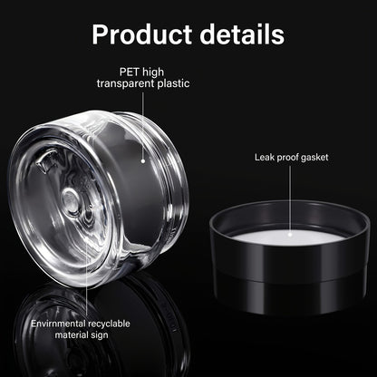 6 pcs Leak-Proof Plastic Pot Jars for Travel Storage and Cosmetic Use - Includes 6 Sizes (6,4,3,2)oz - Clear and Black Lids - Perfect for Makeup, Eye Shadow, Nails, Powder, Paint, and Jewelry