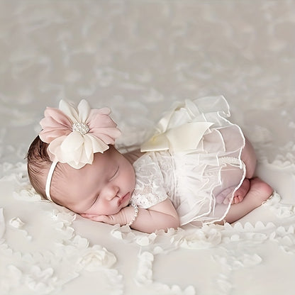 2 pièces/ensemble adorables accessoires de photo de costume en dentelle pour bébé fille avec tenue de bandeau - Accessoires de photographie de vêtements de bébé nouveau-né parfaits et cadeaux de souvenirs de douche 