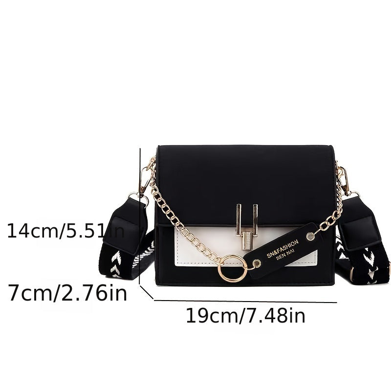 Trendy Flap Square Bag, Women's Fashion Faux Leather Purse, Stylish Chain Decor Crossbody Bag