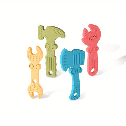 4-Piece Baby Teething Set: Fun Hammer Wrench Pliers for Soothing Sore Gums & BPA-Free Silicone Teethers