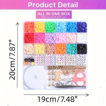 5100/7000/8600/9500 Pcs Clay Beads For Bracelet Making Kit, Preppy Spacer Flat Beads Polymer With Charms And Elastic Strings Gifts For Teen Girls Crafts DIY Craft For Girls,Children's Day Gift Set