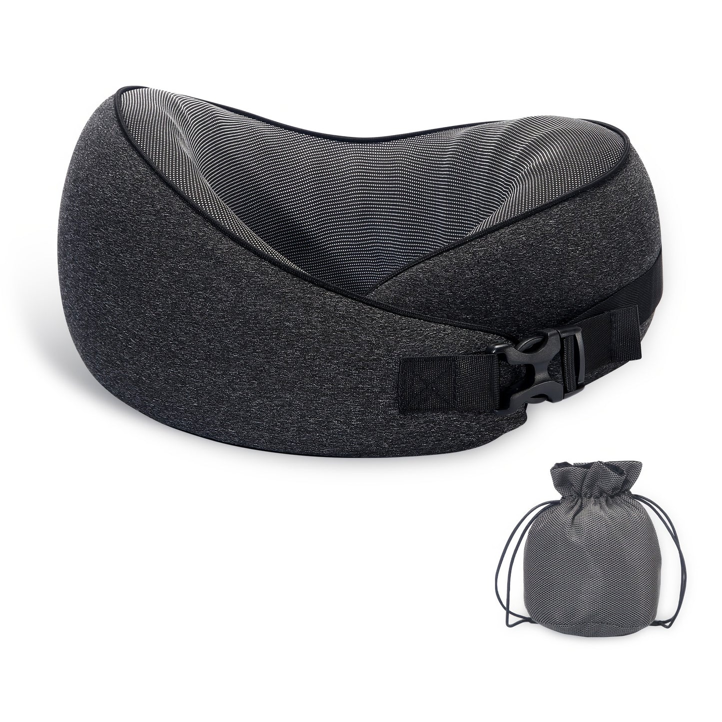 Travel in Comfort: Black Memory Foam Neck Pillow with Breathable Cover - Machine Washable!