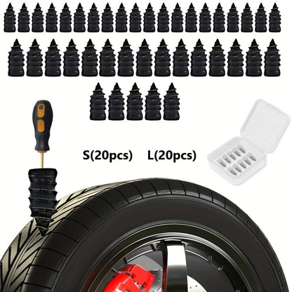 40pcs（S 20pcs+L 20pcs）Separately Packaged, Vacuum Tire Quick Repair Kit With Spiral Rubber Nails, Suitable For Automobiles And Motorcycles