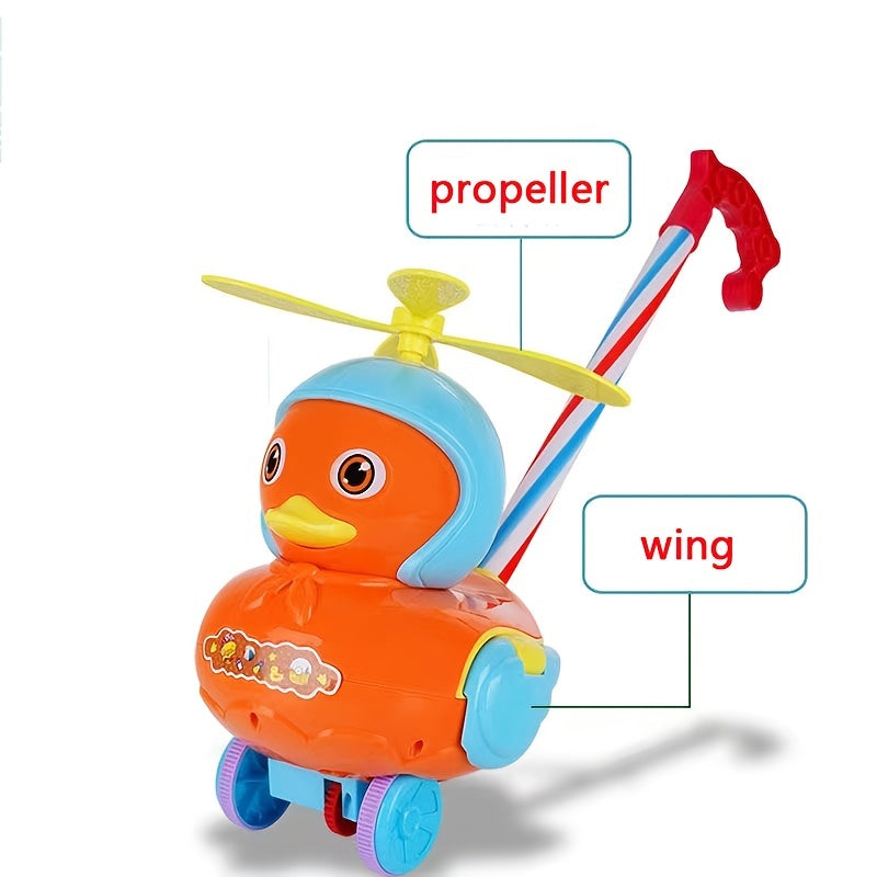 0-6 Years Old Toddler Hand Push Duck Toy - Safe ABS Material, Non-slip Wheels, Bell Rotor & Height Adjustment!