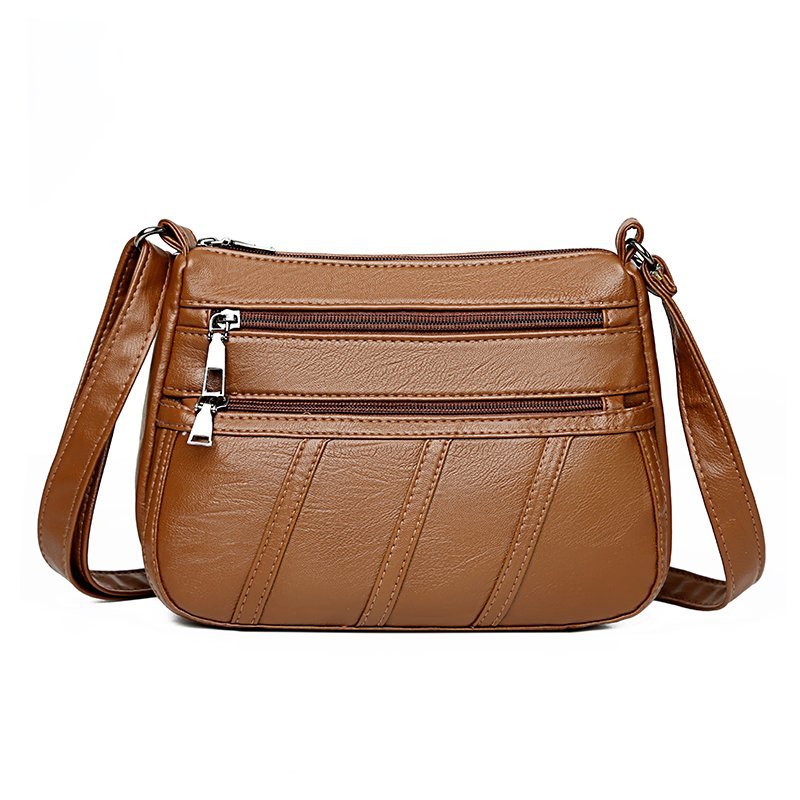 Women's Stylish Faux Leather Shoulder Bag - Large Casual Crossbody Bag with Multi Zipper Pockets