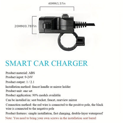 Upgrade Your Motorcycle with This Dual USB Charger Adapter - Waterproof, 12V-24V Power Outlet, and Mirror Mount Bracket with Switch Car Charger For All Phones!