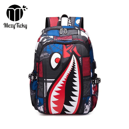 Stylish & Lightweight Schoolbag for Teenagers - Shark Design & Waterproof Breathable Oxford Fabric