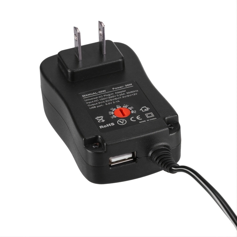 30W Universal Multi Voltage Fast Charger, 3-12v Adjustable Adapter, With 6 Optional Adapter Plugs, Suitable For 3V To 12V Most Small Household Appliances