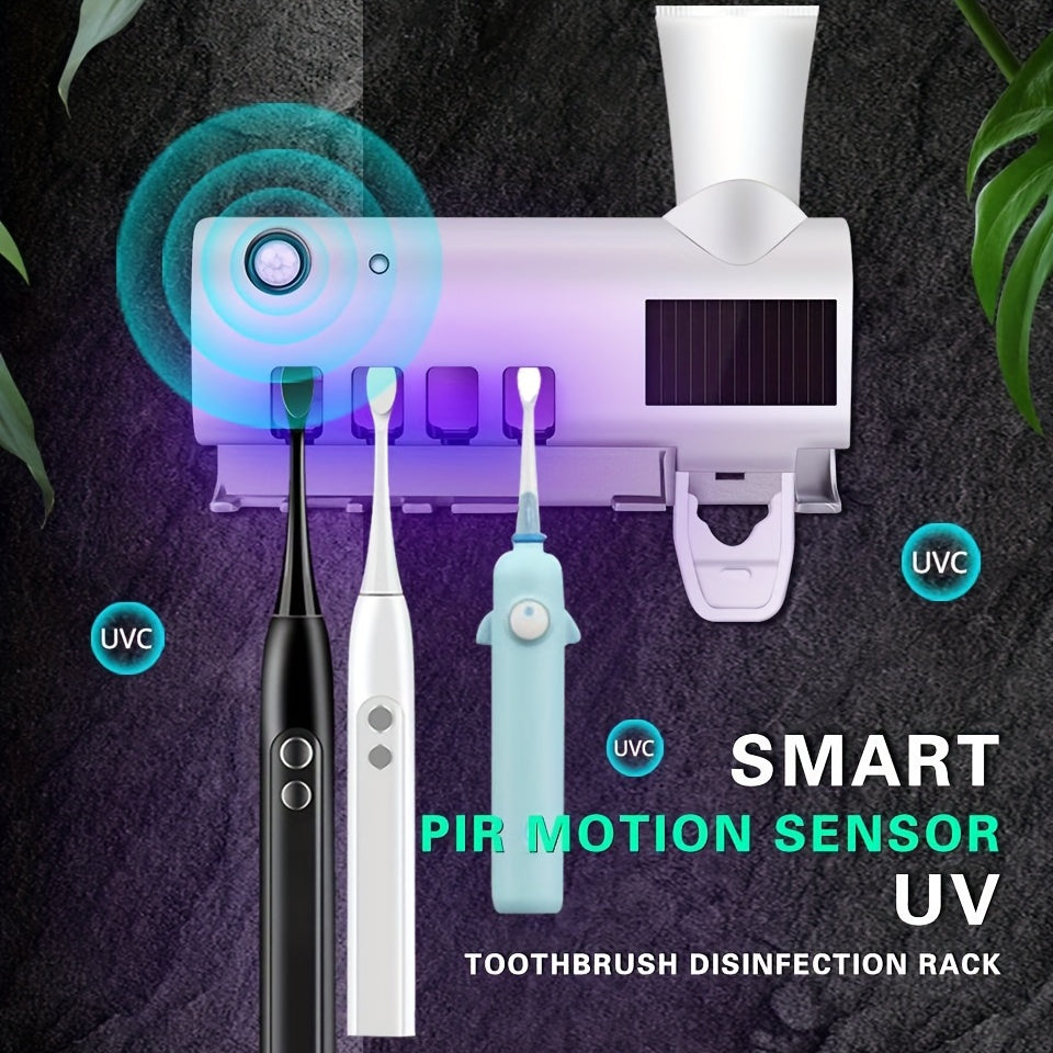 UV-Free Smart Toothbrush Disinfector with Automatic Squeeze Toothpaste Dispenser and Wall Mounted Holder