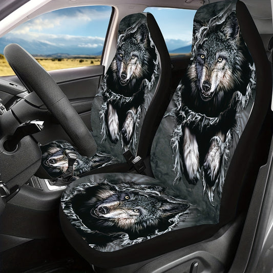 Upgrade Your Car Interior with a Stylish Denim Wolf Print Universal Seat Cover