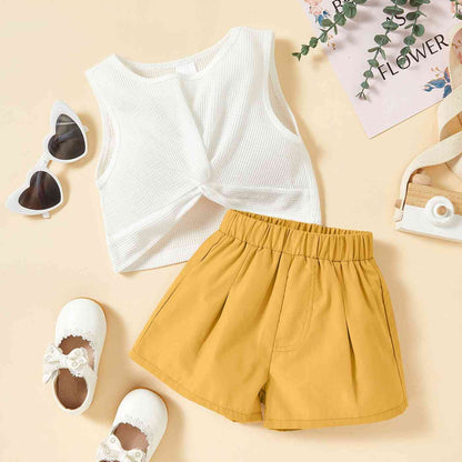 Kids Twist Front Waffle-Knit Tank and Shorts Set