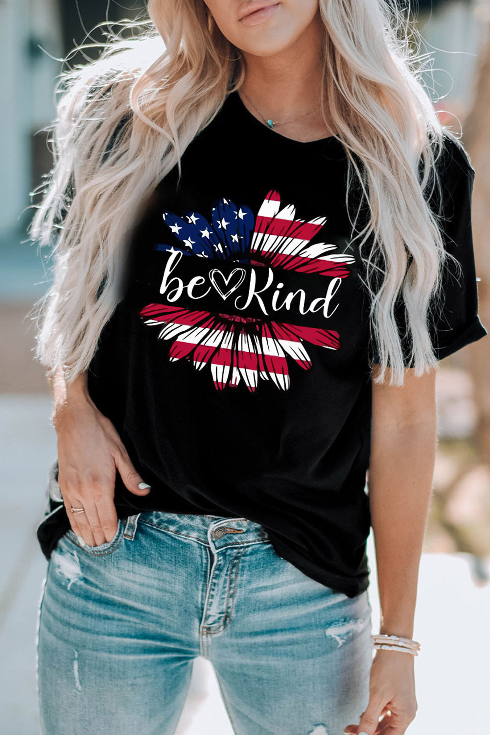 BE KIND US Flag Graphic Round Neck Tee