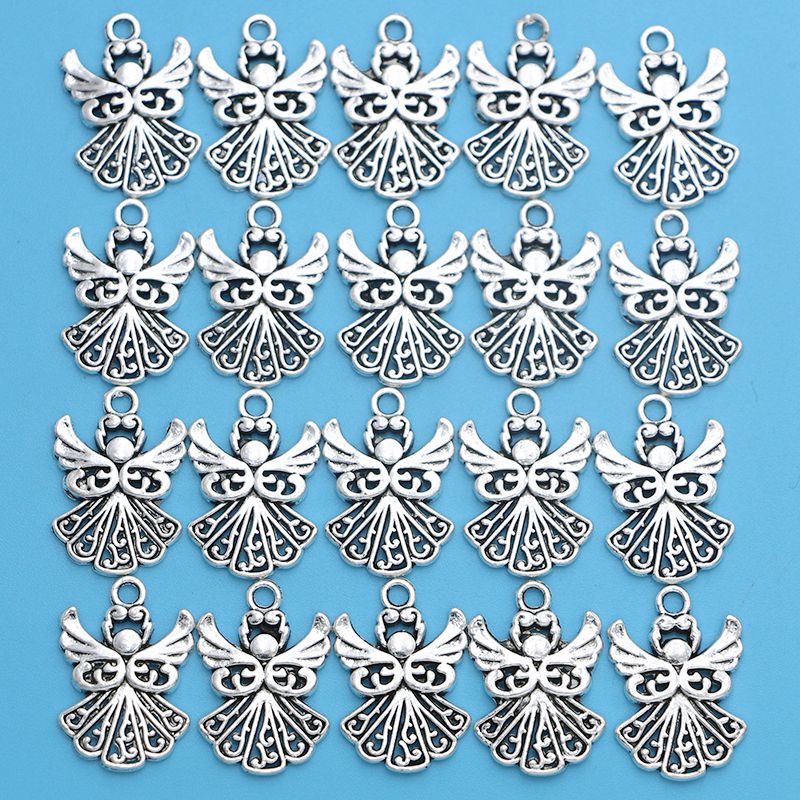 20Pcs Silver Plated Angel Fairy Charms Pendants For Bracelet Jewelry Making DIY Handmade Craft 21x14mm