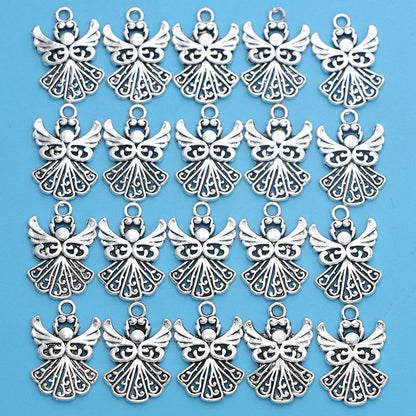 20Pcs Silver Plated Angel Fairy Charms Pendants For Bracelet Jewelry Making DIY Handmade Craft 21x14mm