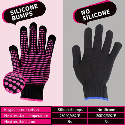 2pc Set Professional Heat-Resistant Gloves with Silicone Collision - Perfect for Hair Styling, Curling Iron, and Direct Heating Air Brush - Universal Size