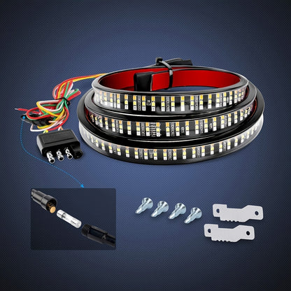 48 360LED & 60 504LED Truck Tailgate Bar - Red Brake, White Reverse, Amber Turning Signals & Strobe Lights Strips