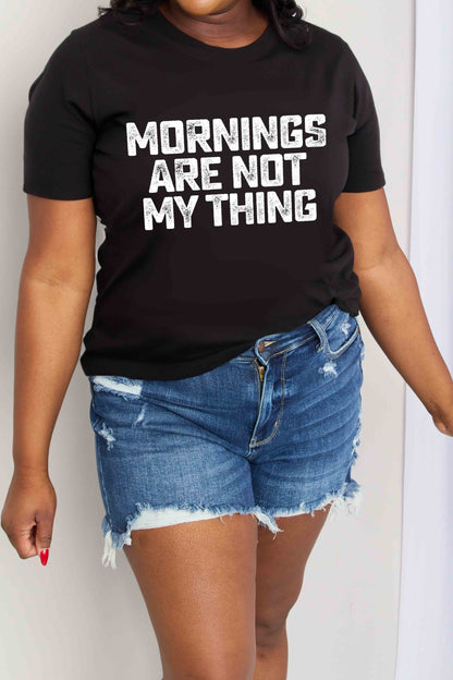 Simply Love T-shirt en coton graphique en taille réelle LES MATINS NE SONT PAS MON CHOSE