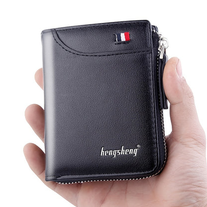 Stylish Men's Leather Credit Card Holder - Classic Zipper Card Pouch Wallet for Business Cards